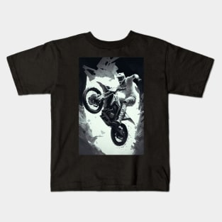 Dirt bike rider low angle  w/ grey and white Kids T-Shirt